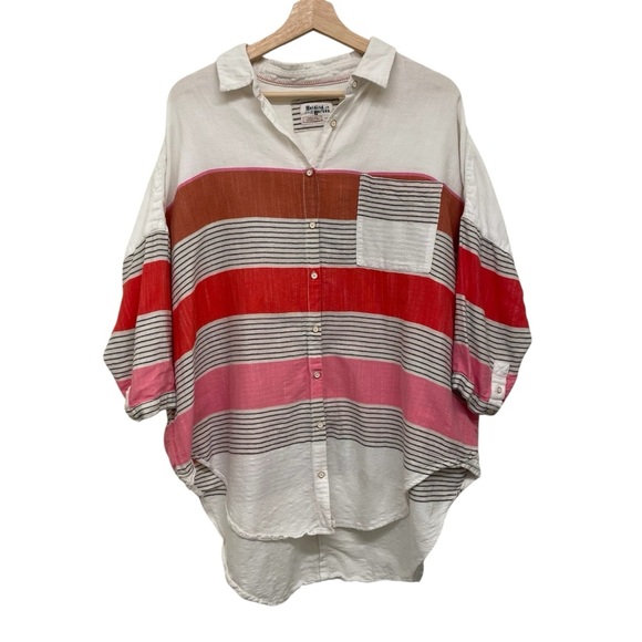 Anthropologie Holding Horses Monroe Striped Button Down Oversized Top Size M/L - Picture 2 of 12